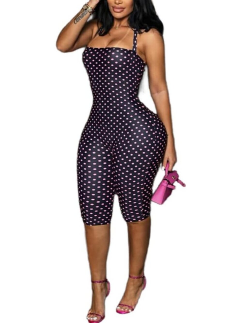 Jumpsuits for Women Sexy Backless Polka Dot Halter Jumpsuit Bodycon Capri